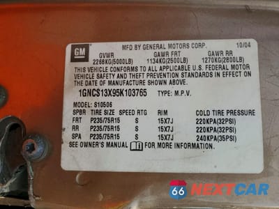 Zdjęcie 13 z 13 samochodu: 2005 CHEVROLET BLAZER VIN:1GNCS13X95K103765 - miniatura