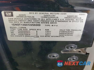 Zdjęcie 13 z 13 samochodu: 2007 CHEVROLET TRAILBLAZER LS VIN:1GNDT13S072256009 - miniatura