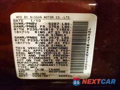 Zdjęcie 13 z 13 samochodu: 2010 NISSAN MURANO S VIN:JN8AZ1MW8AW117083 - miniatura