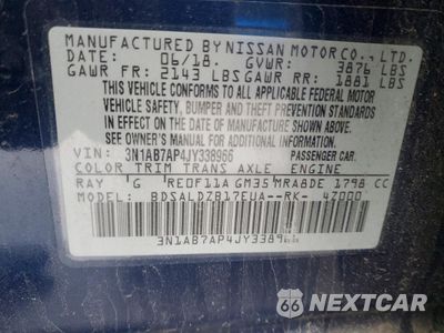 Zdjęcie 12 z 12 samochodu: 2018 NISSAN SENTRA SV VIN:3N1AB7AP4JY338966 - miniatura