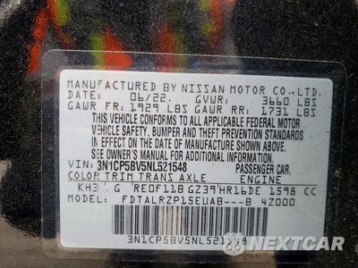 Zdjęcie 12 z 12 samochodu: 2022 NISSAN KICKS S VIN:3N1CP5BV5NL521548 - miniatura