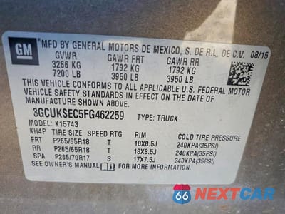 Zdjęcie 12 z 12 samochodu: 2015 CHEVROLET SILVERADO K1500 LTZ VIN:3GCUKSEC5FG462259 - miniatura