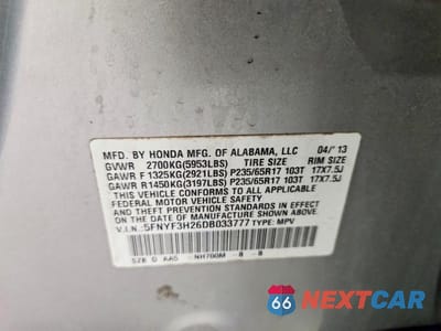 Zdjęcie 13 z 13 samochodu: 2013 HONDA PILOT LX VIN:5FNYF3H26DB033777 - miniatura
