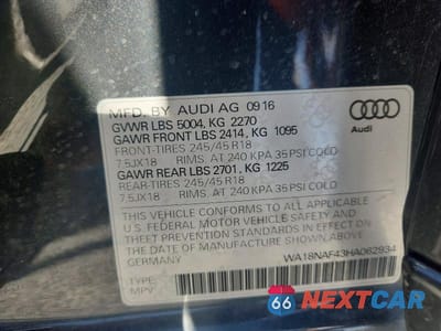 Zdjęcie 13 z 13 samochodu: 2017 AUDI A4 ALLROAD PREMIUM PLUS VIN:WA18NAF43HA062934 - miniatura
