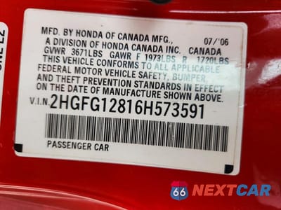 Zdjęcie 12 z 12 samochodu: 2006 HONDA CIVIC EX VIN:2HGFG12816H573591 - miniatura