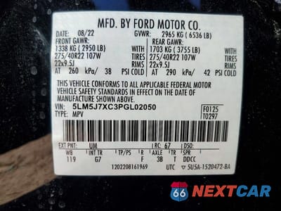 Zdjęcie 13 z 13 samochodu: 2023 LINCOLN AVIATOR RESERVE VIN:5LM5J7XC3PGL02050 - miniatura