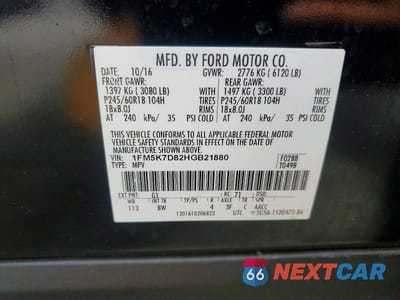 Zdjęcie 13 z 13 samochodu: 2017 FORD EXPLORER XLT VIN:1FM5K7D82HGB21880 - miniatura