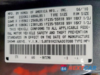 Zdjęcie 13 z 13 samochodu: 2010 ACURA RDX VIN:5J8TB1H27AA007088 - miniatura