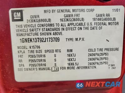 Zdjęcie 14 z 14 samochodu: 2002 CHEV TAHOE K1500 LTZ VIN:1GNEK13T92J173709 - miniatura