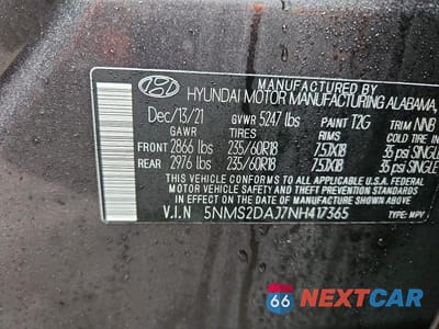 Zdjęcie 13 z 13 samochodu: 2022 HYUNDAI SANTA FE SEL VIN:5NMS2DAJ7NH417365 - miniatura