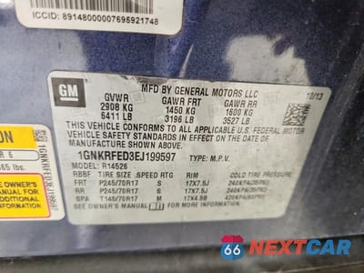 Zdjęcie 13 z 13 samochodu: 2014 CHEVROLET TRAVERSE VIN:1GNKRFED3EJ199597 - miniatura