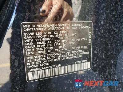 Zdjęcie 13 z 13 samochodu: 2021 VOLKSWAGEN ATLAS SE VIN:1V2RR2CA6MC577728 - miniatura