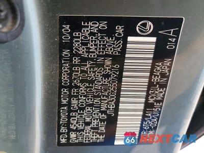 Zdjęcie 12 z 12 samochodu: 2005 LEXUS ES 330 BASE VIN:JTHBA30G255079216 - miniatura