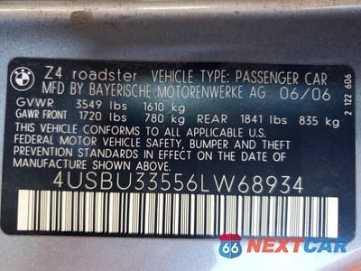 Zdjęcie 13 z 13 samochodu: 2006 BMW Z4 3.0 VIN:4USBU33556LW68934 - miniatura