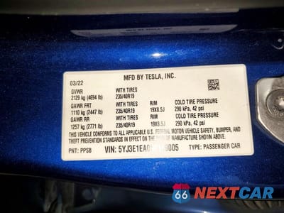 Zdjęcie 12 z 12 samochodu: 2022 TESLA MODEL 3 VIN:5YJ3E1EA0NF189005 - miniatura