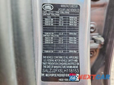 Zdjęcie 13 z 13 samochodu: 2020 LAND ROVER EVOQUE VIN:SALZJ2FX6LH118153 - miniatura