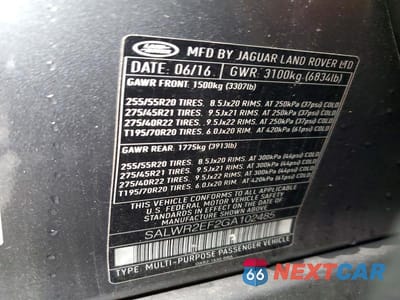 Zdjęcie 13 z 13 samochodu: 2016 LAND ROVER RANGE ROVER SPORT SC VIN:SALWR2EF2GA102485 - miniatura