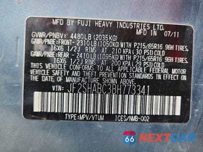 Zdjęcie 14 z 14 samochodu: 2011 SUBARU FORESTER 2.5X VIN:JF2SHABC3BH773341 - miniatura
