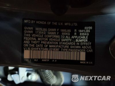 Zdjęcie 14 z 14 samochodu: 2020 HONDA CIVIC SPORT VIN:SHHFK7G49LU218397 - miniatura