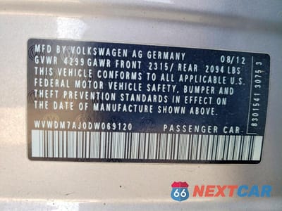 Zdjęcie 13 z 13 samochodu: 2013 VOLKSWAGEN GOLF VIN:WVWDM7AJ0DW069120 - miniatura