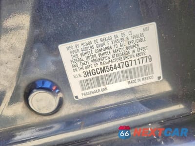 Zdjęcie 12 z 12 samochodu: 2007 HONDA ACCORD LX VIN:3HGCM56447G711779 - miniatura