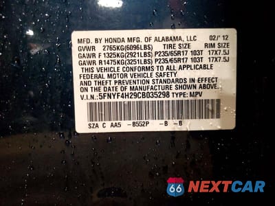 Zdjęcie 13 z 13 samochodu: 2012 HONDA PILOT LX VIN:5FNYF4H29CB035298 - miniatura