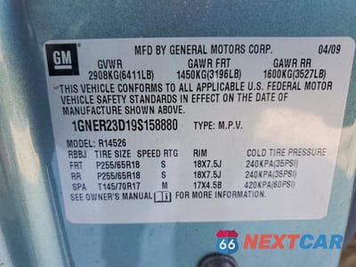 Zdjęcie 13 z 13 samochodu: 2009 CHEVROLET TRAVERSE LT VIN:1GNER23D19S158880 - miniatura