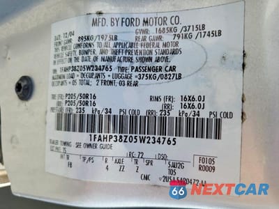 Zdjęcie 12 z 12 samochodu: 2005 FORD FOCUS ZX4 ST VIN:1FAHP38Z05W234765 - miniatura