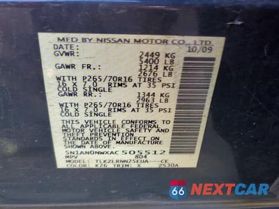 Zdjęcie 13 z 13 samochodu: 2010 NISSAN XTERRA X VIN:5N1AN0NWXAC505512 - miniatura