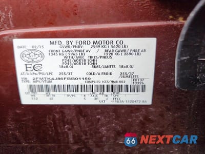 Zdjęcie 14 z 14 samochodu: 2015 FORD EDGE SEL VIN:2FMTK4J86FBB01159 - miniatura