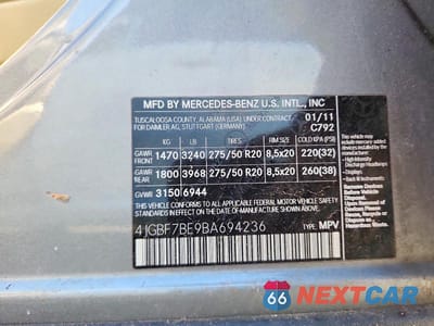Zdjęcie 12 z 12 samochodu: 2011 MERCEDES-BENZ GL 450 4MATIC VIN:4JGBF7BE9BA694236 - miniatura