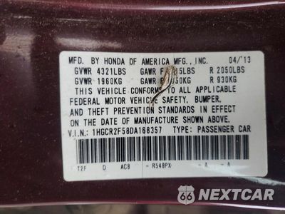 Zdjęcie 13 z 13 samochodu: 2013 HONDA ACCORD SPORT VIN:1HGCR2F58DA168357 - miniatura