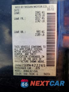 Zdjęcie 12 z 12 samochodu: 2009 NISSAN ALTIMA 2.5 VIN:1N4AL21E89N422265 - miniatura