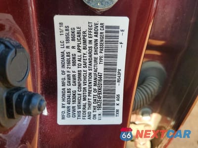 Zdjęcie 12 z 12 samochodu: 2019 HONDA INSIGHT TOURING VIN:19XZE4F9XKE016447 - miniatura