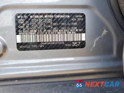 Zdjęcie 12 z 12 samochodu: 2019 MITSUBISHI OUTLANDER SPORT ES VIN:JA4AR3AU5KU015239 - miniatura
