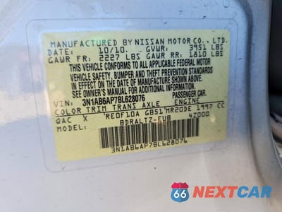 Zdjęcie 12 z 12 samochodu: 2011 NISSAN SENTRA 2.0 VIN:3N1AB6AP7BL628076 - miniatura