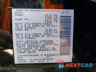 Zdjęcie 14 z 14 samochodu: 2022 NISSAN PATHFINDER PLATINUM VIN:5N1DR3DG1NC236061 - miniatura