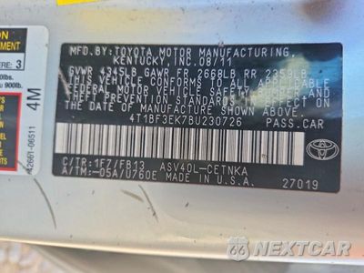Zdjęcie 12 z 12 samochodu: 2011 TOYOTA CAMRY VIN:4T1BF3EK7BU230726 - miniatura
