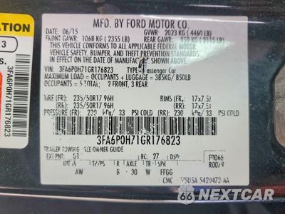 Zdjęcie 12 z 13 samochodu: 2016 FORD FUSION SE VIN:3FA6P0H71GR176823 - miniatura