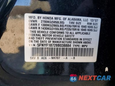 Zdjęcie 13 z 13 samochodu: 2008 HONDA PILOT EXL VIN:5FNYF18728B038884 - miniatura