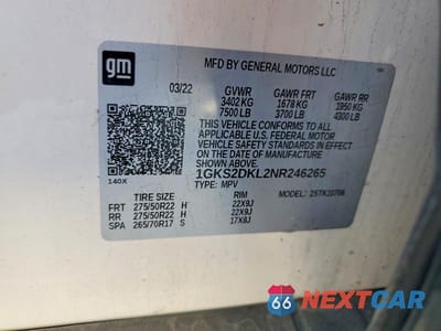Zdjęcie 14 z 14 samochodu: 2022 GMC YUKON DENALI VIN:1GKS2DKL2NR246265 - miniatura