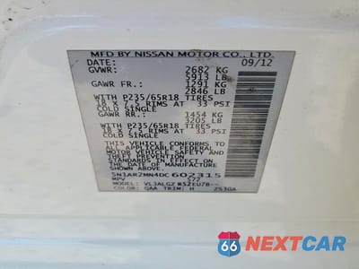 Zdjęcie 13 z 13 samochodu: 2013 NISSAN PATHFINDER S VIN:5N1AR2MN4DC602315 - miniatura