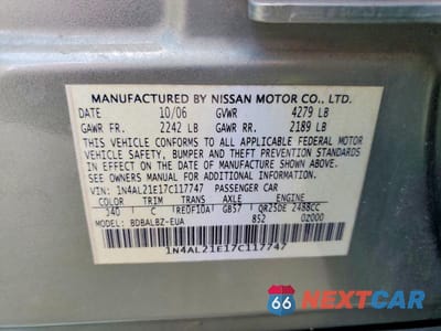 Zdjęcie 12 z 12 samochodu: 2007 NISSAN ALTIMA 2.5 VIN:1N4AL21E17C117747 - miniatura