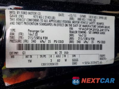Zdjęcie 12 z 12 samochodu: 2016 FORD FOCUS SE VIN:1FADP3K20GL241374 - miniatura