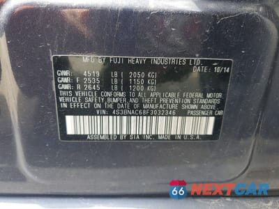 Zdjęcie 12 z 12 samochodu: 2015 SUBARU LEGACY 2.5I PREMIUM VIN:4S3BNAC68F3032346 - miniatura