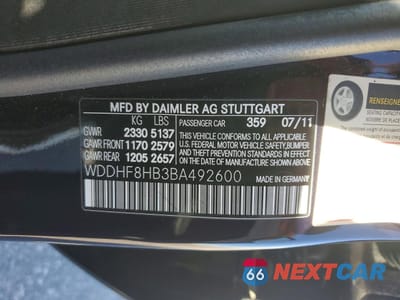 Zdjęcie 12 z 12 samochodu: 2011 MERCEDES-BENZ E 350 4MATIC VIN:WDDHF8HB3BA492600 - miniatura