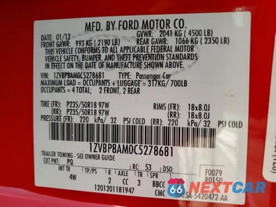Zdjęcie 12 z 12 samochodu: 2012 FORD MUSTANG VIN:1ZVBP8AM0C5278681 - miniatura