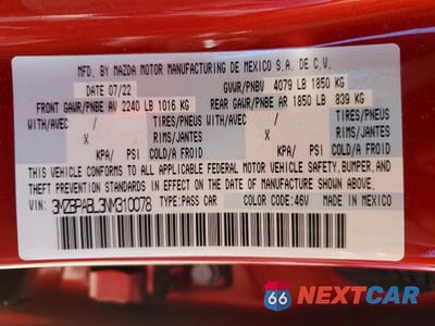 Zdjęcie 12 z 12 samochodu: 2022 MAZDA 3 SELECT VIN:3MZBPABL3NM310078 - miniatura