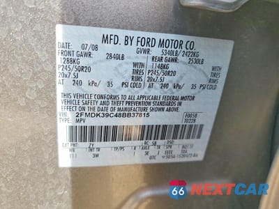 Zdjęcie 13 z 13 samochodu: 2008 FORD EDGE LIMITED VIN:2FMDK39C48BB37815 - miniatura