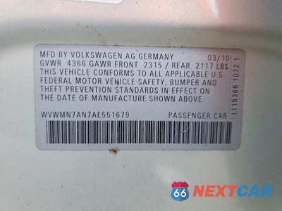 Zdjęcie 12 z 12 samochodu: 2010 VOLKSWAGEN CC SPORT VIN:WVWMN7AN7AE551679 - miniatura
